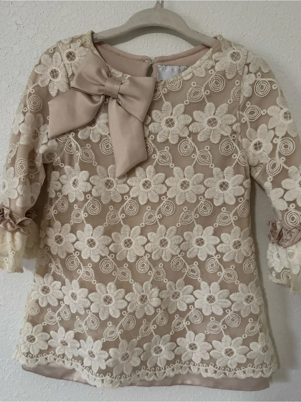 Rare Editions Cream Floral Lace Bow Dress Top Size 3T